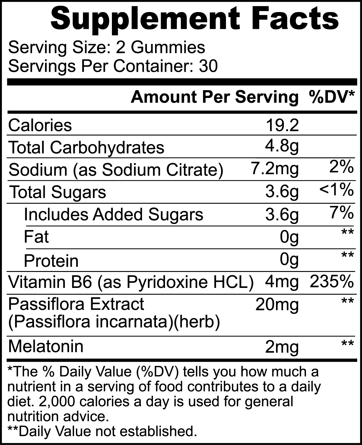 Elite Sleep Gummies supplement facts