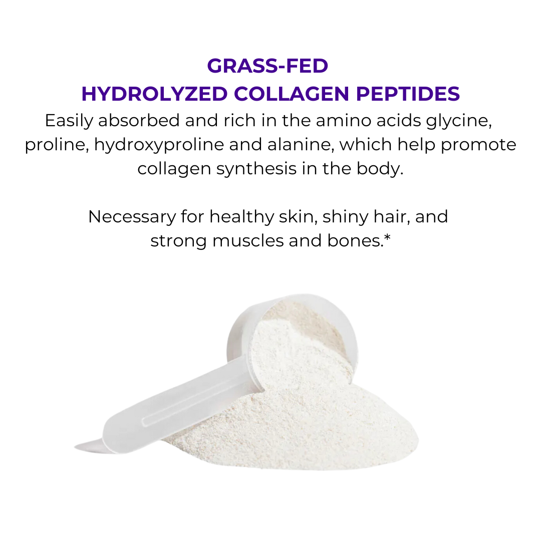 Hydrolyzed collagen peptides support glowing skin, healthy hair and strong muscles.