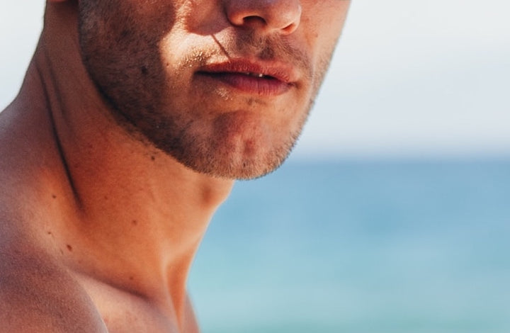 Handsome man's jawline in close up