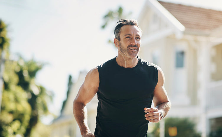 HEALTHY AGING. Handsome mature man running fast