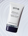 Tube of OTIS Protective Shave Cream on white wavy textured background